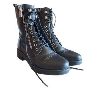 Marc Fisher Mfulinn Black Lace Up With Zippers Combat Boots